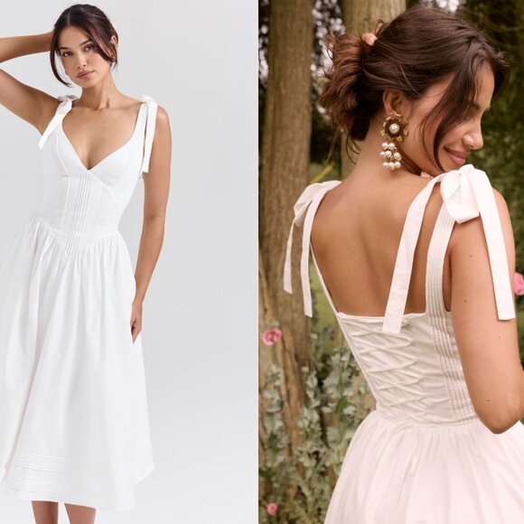 House of CB 'Hattie' white pin tuck cotton midi sundress NWOT